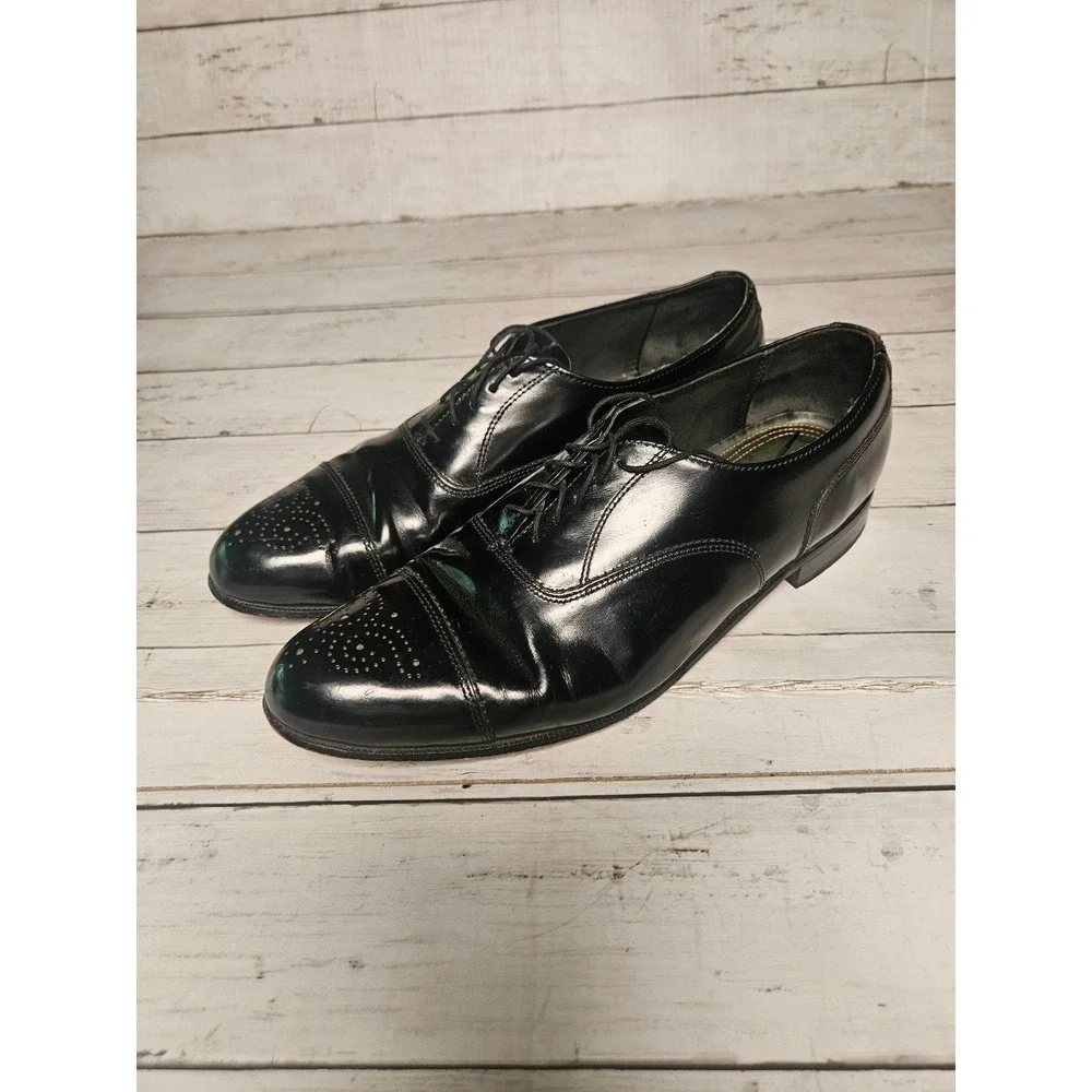 Dexter Mens Black Leather Cap Toe Oxford Dress Shoes Medallion USA Made 12 M‎